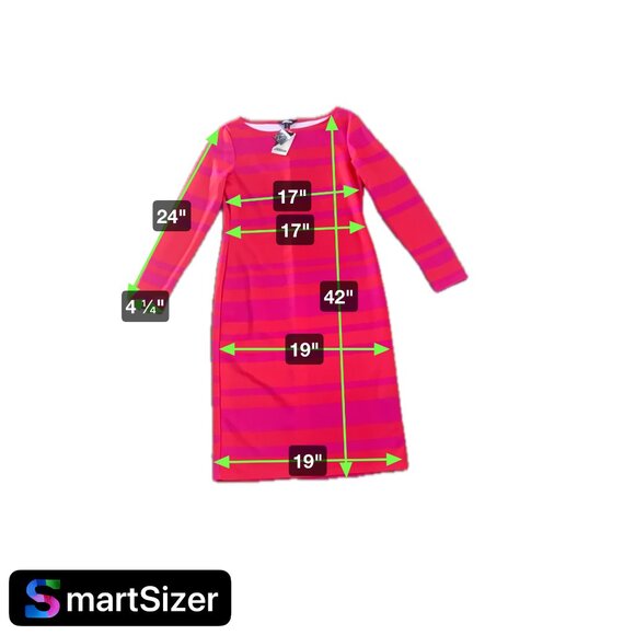 NWT Project Runway Pink Red Striped Midi Dress Size XL Extra Large Long Sleeves - Picture 3 of 9